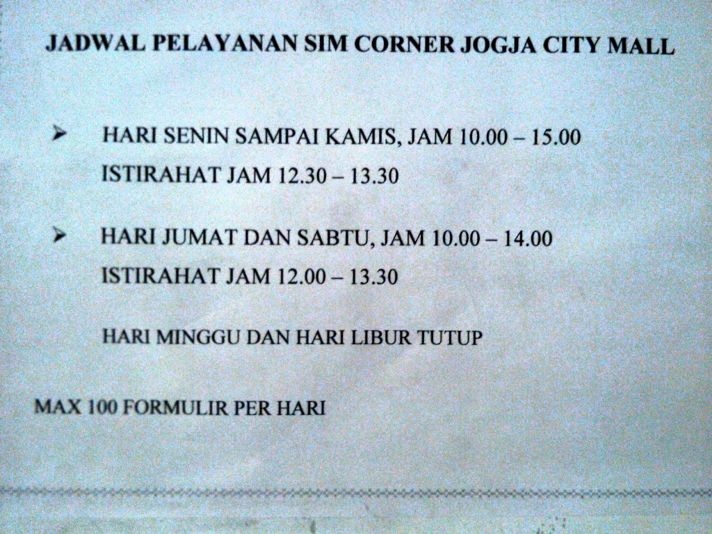 jadwal SIM Corner JOGJA CITY MALL