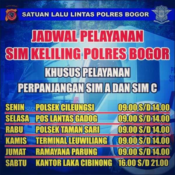 Jadwal SIM Keliling Kota Bogor November 2018 Jadwal SIM Keliling Kota Bogor November 2018