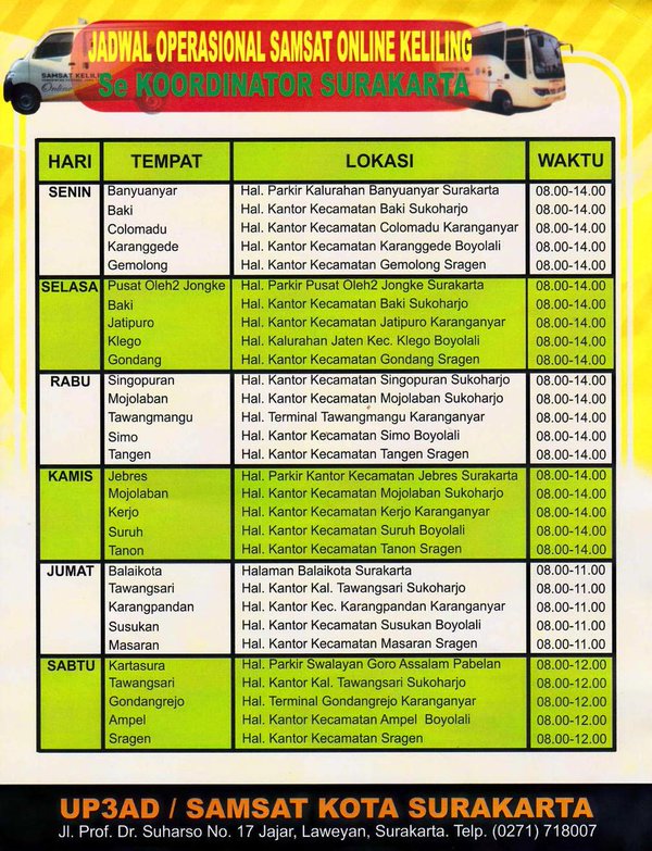Jadwal SAMSAT Keliling Surakarta Mei 2024