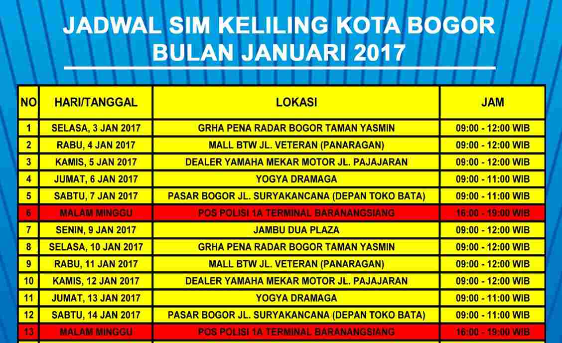 Jadwal SIM Keliling Polres Kota Bogor Kota Mei 2018 Jadwal SIM Keliling Polres Kota Bogor Kota Mei 2018