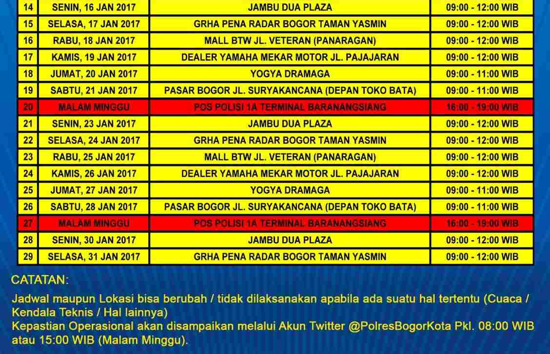 Jadwal SIM Keliling Polres Kota Bogor Kota Mei 2018 Jadwal SIM Keliling Polres Kota Bogor Kota Mei 2018