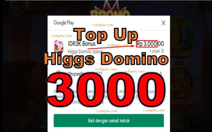 Top up higgs domino 3000 dana