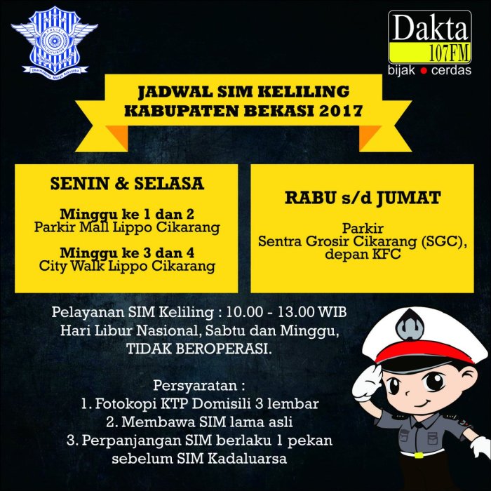 Sim bogor keliling jadwal kota senin polres September pelayanan satpas memperpanjang disediakan