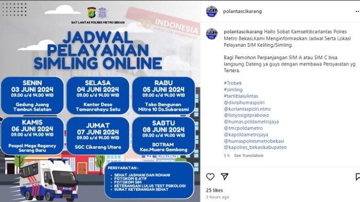 Jadwal SIM Keliling Tambun Selatan